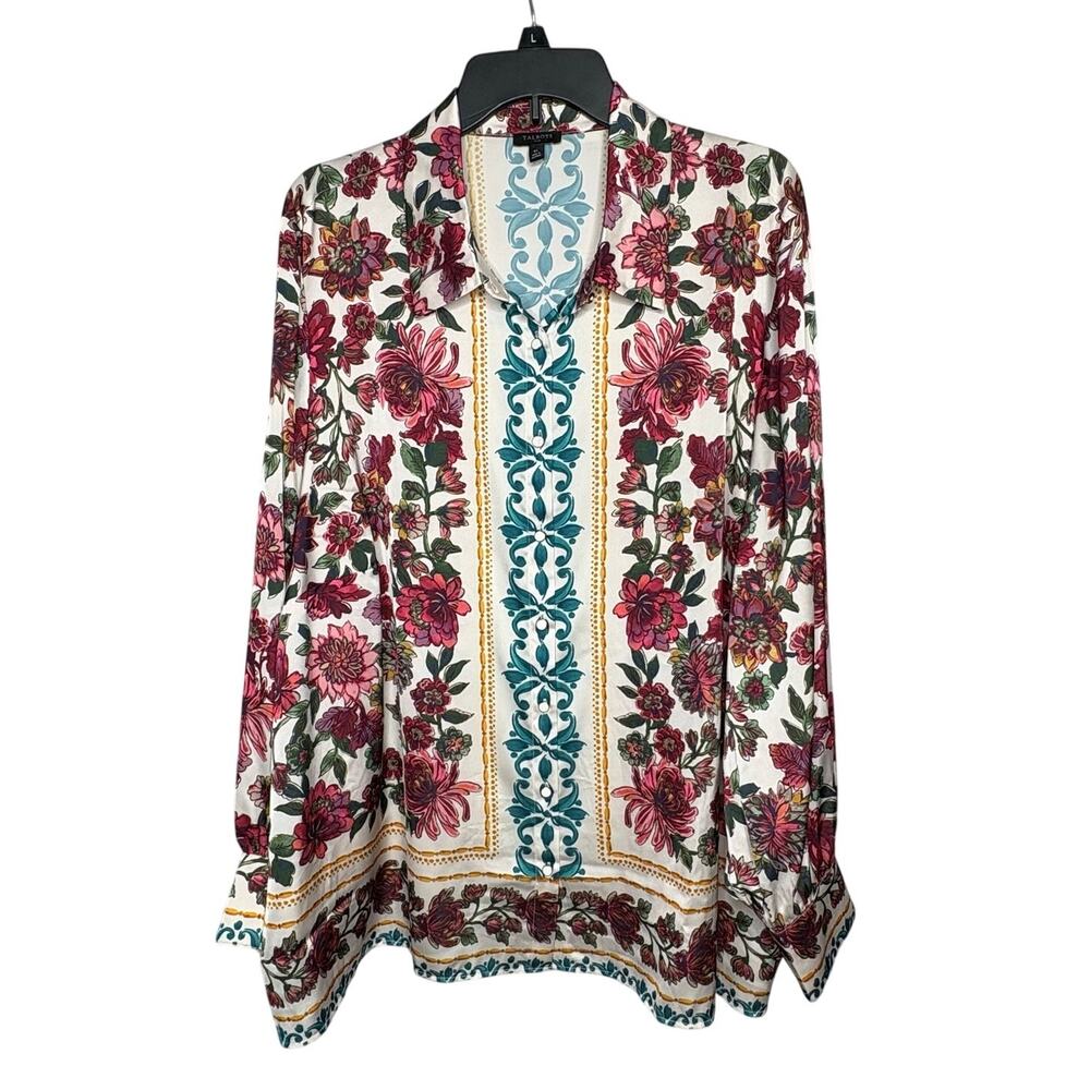 Talbots Soft Satin Charmeuse Stunning Floral Button Front Boho Shirt Size 3XL